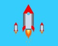 Cartoon rocket space ship take off, isolated vector illustration. Royalty Free Stock Photo