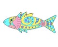 Small fish - vector linear color illustration. Small fish - multicolored stained glass or batik. Picture for printing on glass and