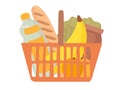 Shopping hand drawn basket flat vector illustration Royalty Free Stock Photo