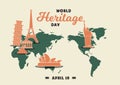 World Heritage Day poster, April 18, monuments vector banner