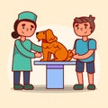 Dog in vet clinic.Vet doctor is checking dog`s health. Love animals. Take care of pets. Flat