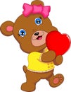 Cute little bear cartoon holding heart love Royalty Free Stock Photo