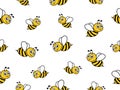 Cartoon bees seamless pattern. Bee flying on white background. Royalty Free Stock Photo