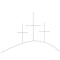 Golgotha hill with cross of Jesus Christ line drawing, vector illustration