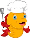 Cartoon chef fish posing and holding a spatula Royalty Free Stock Photo