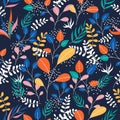 Floral botanial fdashion pattern and texture in dark colors. Botanical background.