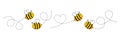 Cartoon bee icon set. Bee flying on a dotted route isolated on the white background. Royalty Free Stock Photo