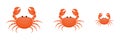 Crab characters three sizes set. Cute crabs family. Seafood collection.