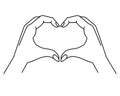 Hands show gesture - heart - vector linear illustration with editable outline. Heart sign shown by hands. Female hands with a mani