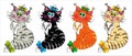 set of funny cats, animal, pets, icon of kittens with bows . Vector illustration Royalty Free Stock Photo