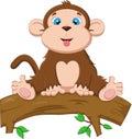 Cartoon monkey sitting on tree Royalty Free Stock Photo