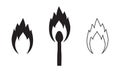 Burning match. Fire. Set of isolated vector icons isolated on white background. Royalty Free Stock Photo