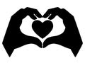 Hands show gesture - heart with heart inside - vector silhouette for logo or pictogram. Heart sign shown by brushes for a sign or