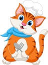 Cartoon chef cat holding cutlery