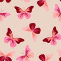 Multicolored butterflies on a beige background. Minimalistic pattern.