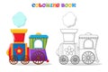 Cartoon colorful train. Coloring page and colorful clipart.