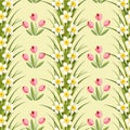 tulips and daffodils spring seamless pattern Royalty Free Stock Photo