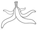 Banana peel - vector linear illustration for coloring. Banana peels, ponytail stalk. Fruit rind on the floor will slip. Outline.