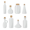Set vector templates of empty transparent glass bottles. Royalty Free Stock Photo