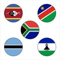 Five 5 Southern Africa Country Flag Circle vector icon set