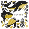 Sea life set with different animals. Royalty Free Stock Photo