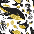 Seamless Pattern with sea animals and shells.