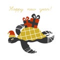 Sea life card with turtle. Happy new year. Royalty Free Stock Photo