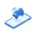 Global communication concept. Smartphone with planet icon. Royalty Free Stock Photo