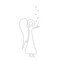 Christmas Angel silhouette with stars line drawing sketch, vector illustration Royalty Free Stock Photo