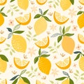 Decorative seamless pattern with lemons and leaves Royalty Free Stock Photo