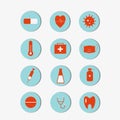 Medicine theme icons. Heart, teeth, syringe, pills. For site. Web