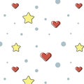 Cute pattern with illustration of hearts and stars