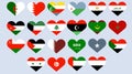 Arab countries Flags set, League of Arabian States, heart symbol vector illustration of UAE, Saudi Arabia, Lebanon, Syria, Qatar,