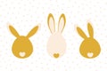 Cute tender bunnies with funny ears for Easter Day. Greeting holiday card in pastel colors.