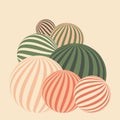 Abstract pattern with geometric striped spheres in pastel colors for pillow decor, design, paintings in the interior. Royalty Free Stock Photo