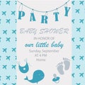 Baby shower, holiday invitation. Boy, child, date and time. Little kid\'s party. Whale