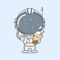 cute cartoon astronaut holding boba milk drink cup