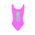 Pink swimsuit with pineapple print.