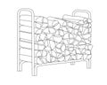 Woodpile with firewood vector linear illustration for coloring. Outline. A firewood stand filled with chopped logs for a coloring Royalty Free Stock Photo