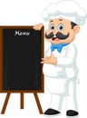 Cartoon chef holding wooden menu board