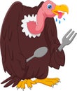 Cartoon Hungry Vulture Holding Spoon And Fork