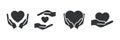 Heart with hands icons set. Assistance and support black silhouette symbols collection. Royalty Free Stock Photo