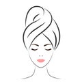 A young woman wearing a towel on her head. Hand drawn portrait of a beautiful woman. Sketch. Royalty Free Stock Photo