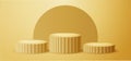 3d geometric gold podium for product placement with circular background
