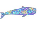 Sperm whale - vector linear full color illustration - with marine mammal. Sea animal sperm whale. Template for stained glass, bati Royalty Free Stock Photo