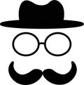 Father`s day black silhouette mustache, glasses, hat with brim, congratulations on father`s day, invitations to father`s day, fath