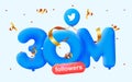 30m followers thank you Twitter 3d blue balloons and colorful confetti.