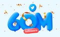 60m followers thank you Twitter 3d blue balloons and colorful confetti. Royalty Free Stock Photo