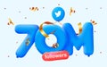 70m followers thank you Twitter 3d blue balloons and colorful confetti. Royalty Free Stock Photo