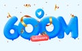 600m followers thank you Twitter 3d blue balloons and colorful confetti. Royalty Free Stock Photo